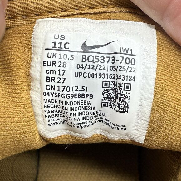 Nike Manoa Boots Kids Size 11C Wheat Tan Leather Hiking Outdoor BQ5373-700 - Picture 6 of 7